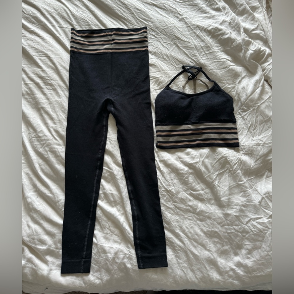 Urban outfitters black active set with neutral stripes